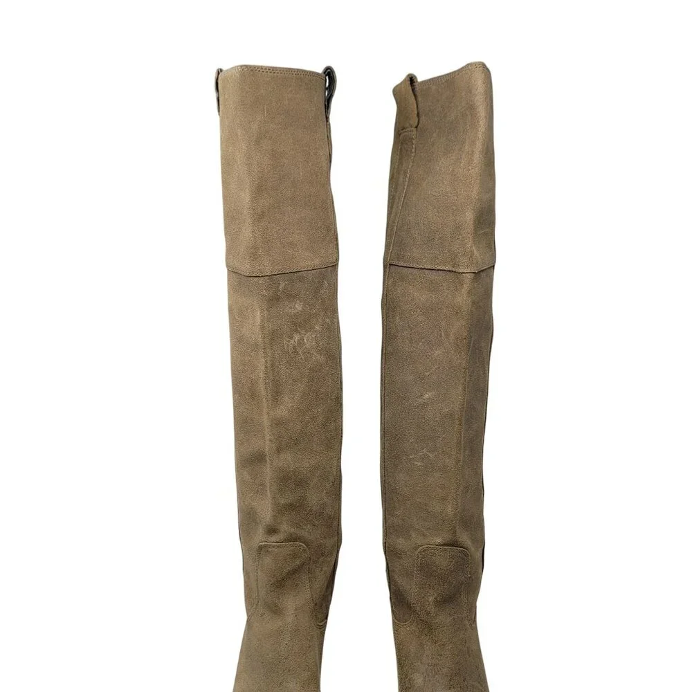Report Belzer Over Knee Tan Suede Leather Boots Sz 7.5 Distressed Tall Boho‎